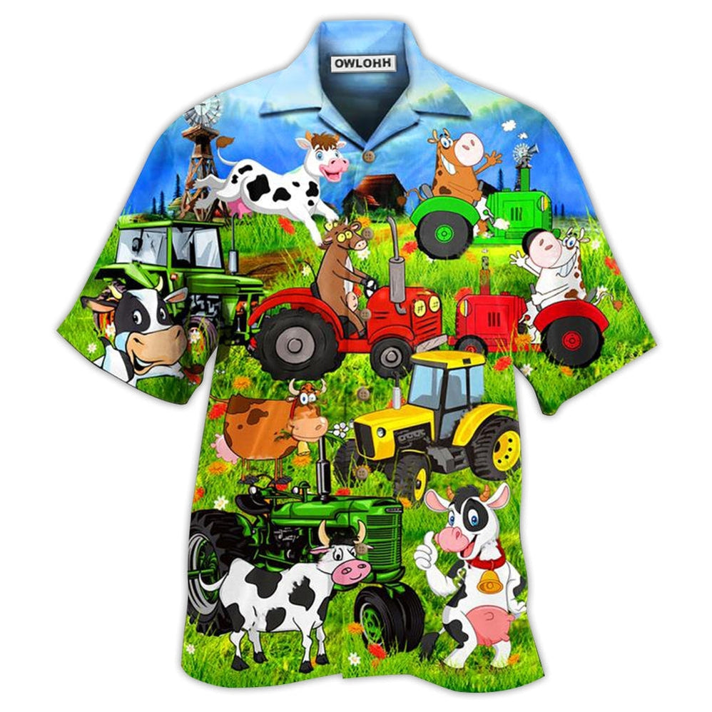 Hawaiian Shirt / Adults / S Cow Funny Happy Everyday - Hawaiian Shirt - Owls Matrix LTD