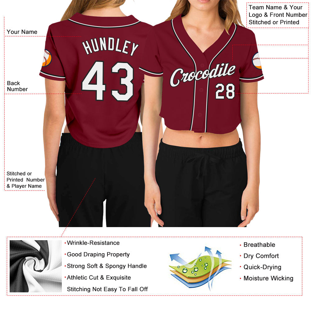 Custom Women's Crimson White-Black V-Neck Cropped Baseball Jersey - Owls Matrix LTD
