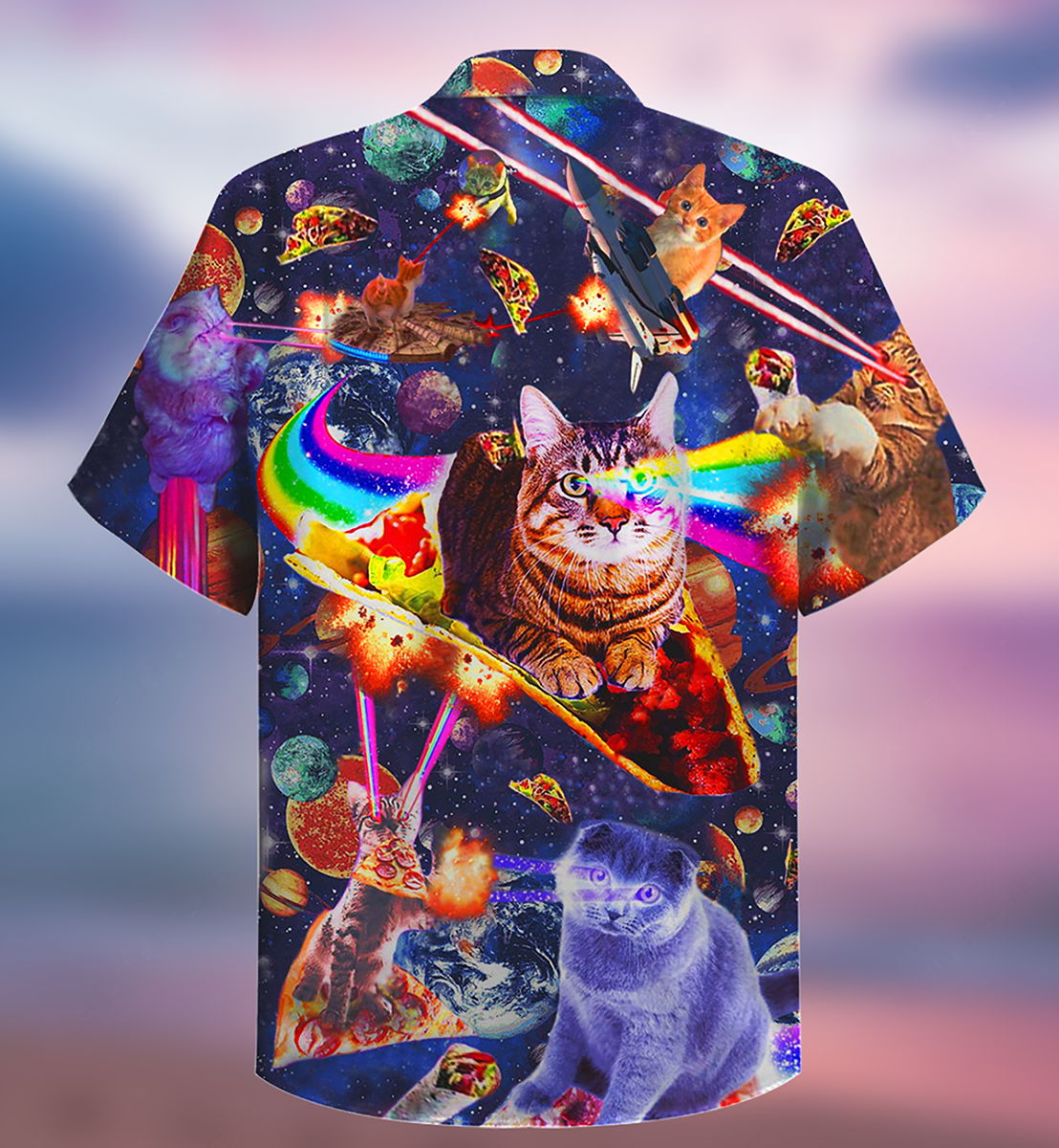 Cat Ride Food In Space Galaxy - Hawaiian Shirt - Owls Matrix LTD