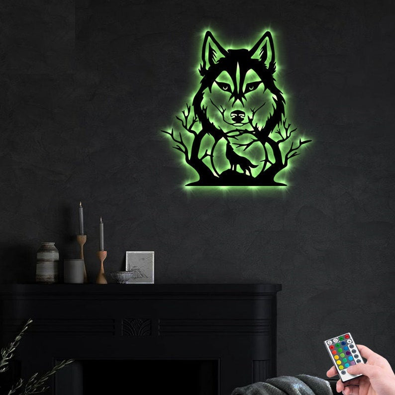 Wolf Howling Wolf - Led Light Metal - Owls Matrix LTD