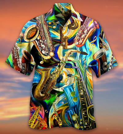 Saxophone Music Saxophone Is My Second Language - Hawaiian Shirt - Owls Matrix LTD