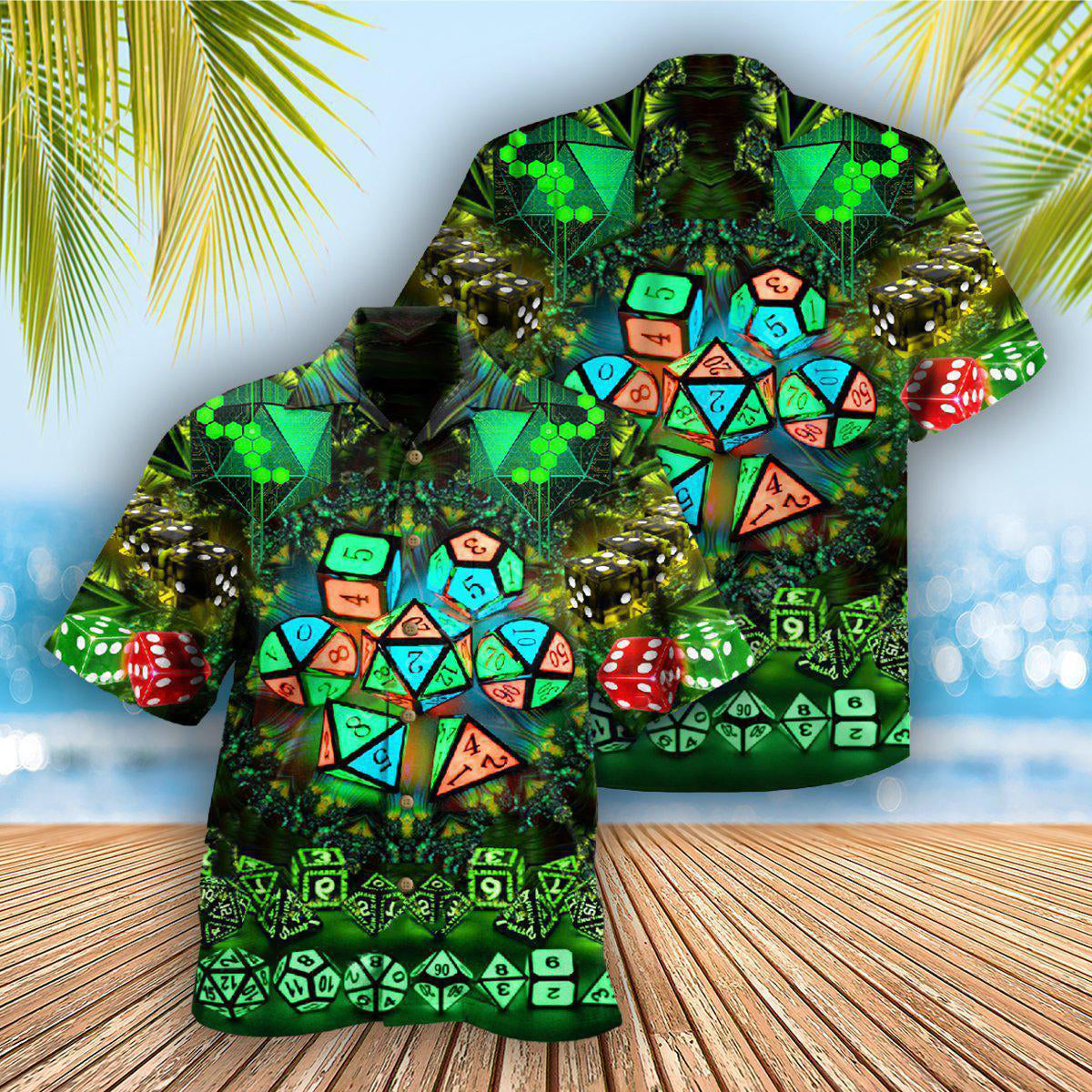 D20 Glowing Kaleidoscope Dice - Hawaiian Shirt - Owls Matrix LTD