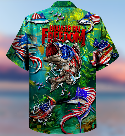 Fishing Hooked On Freedom America - Hawaiian Shirt - Owls Matrix LTD