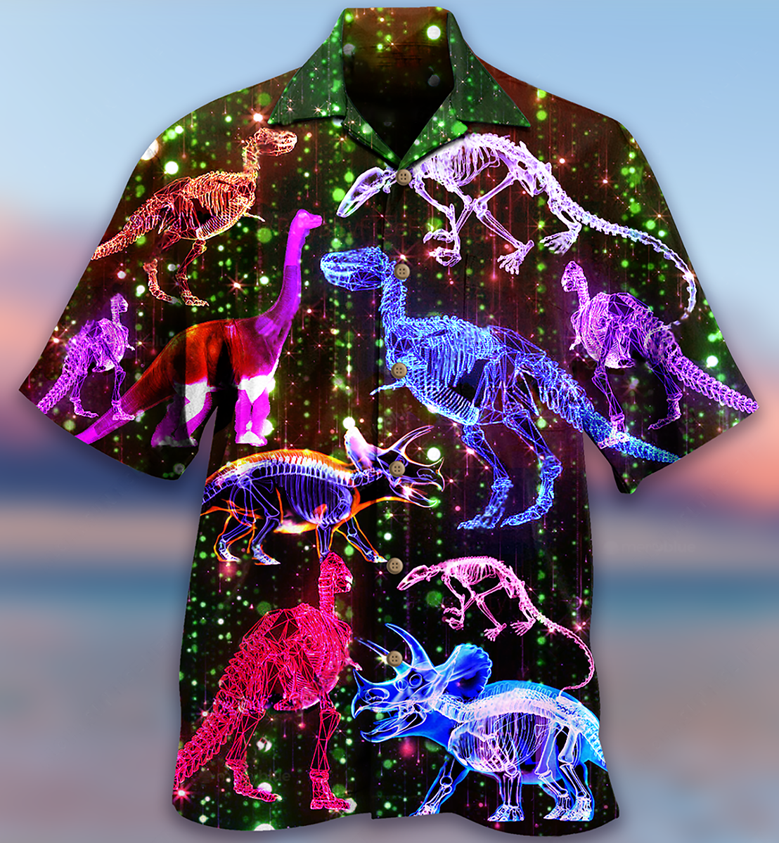 Dinosaur Neon The Sparkling X-Ray - Hawaiian Shirt - Owls Matrix LTD