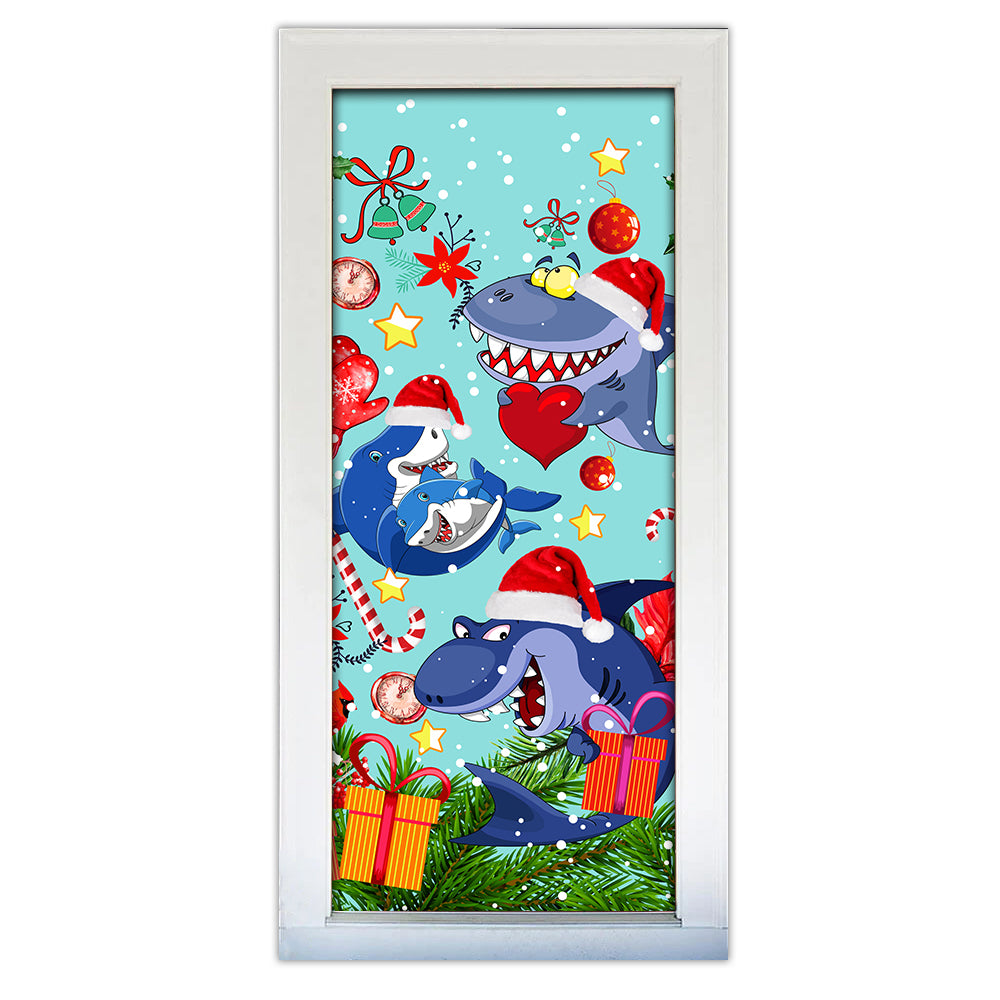 S (29.5''x78.7'') Christmas Shark Love Christmas Gift - Door Cover - Owls Matrix LTD