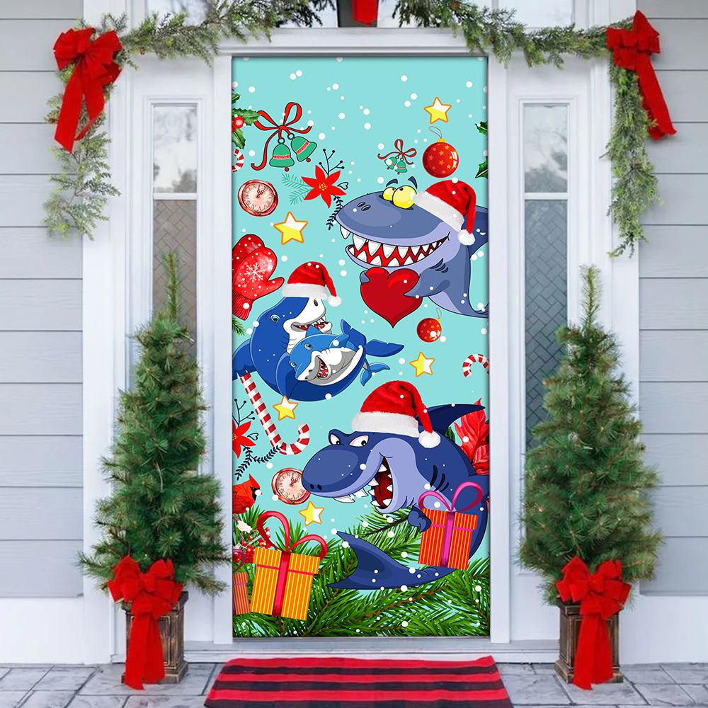 Christmas Shark Love Christmas Gift - Door Cover - Owls Matrix LTD