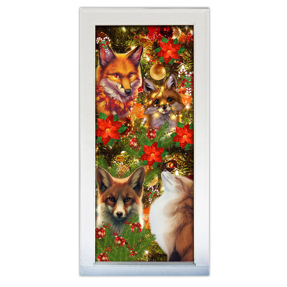 S (29.5''x78.7'') Christmas Merry Christmas Foxmas - Door Cover - Owls Matrix LTD
