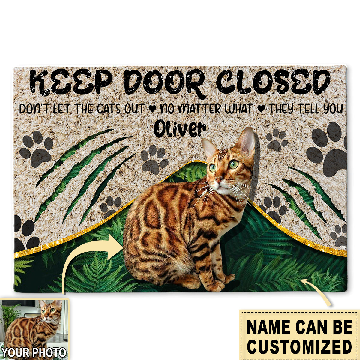 S ( 16X24 INCHES ) Cat Lover Keep Door Closed Custom Photo Personalized - Doormat - Owls Matrix LTD