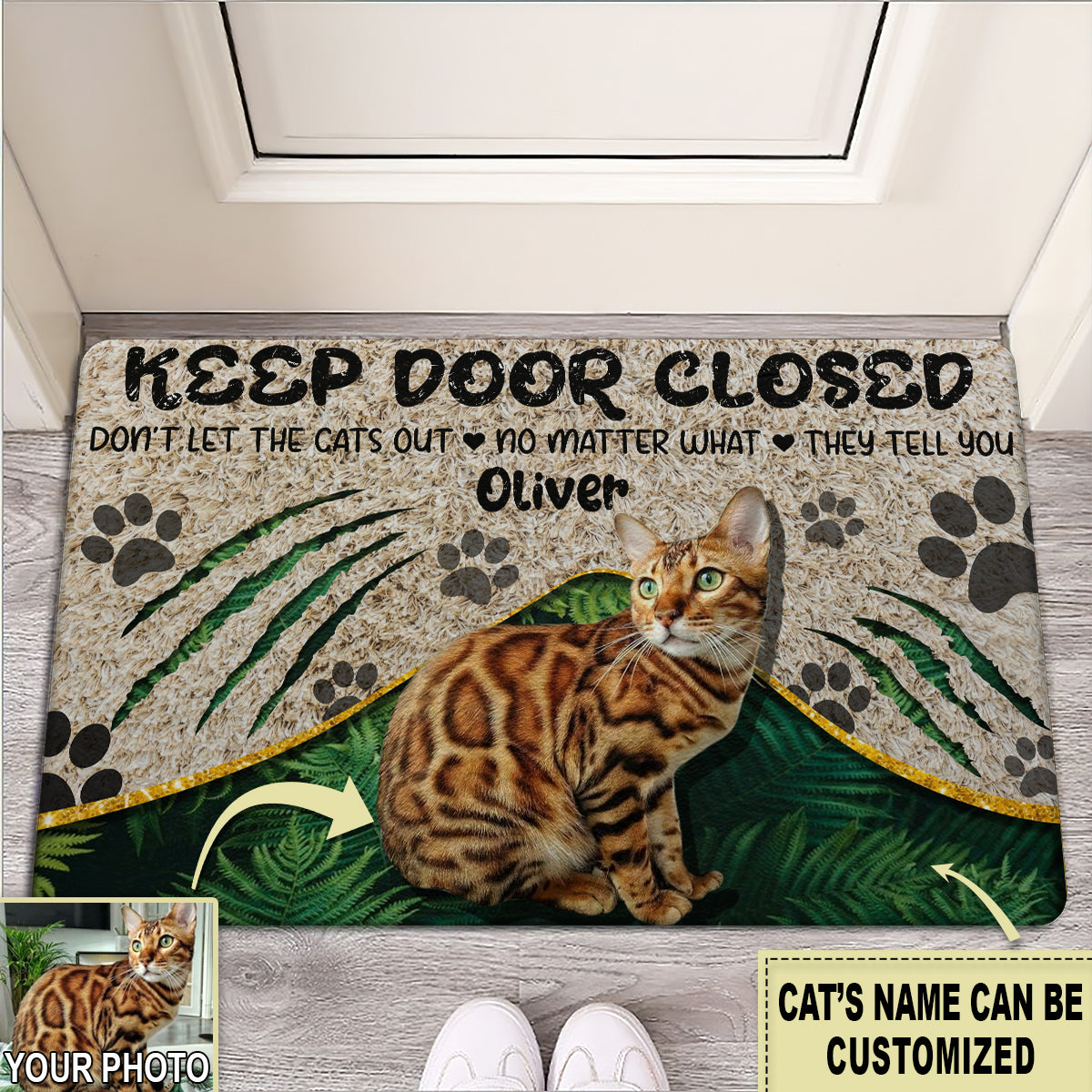Cat Lover Keep Door Closed Custom Photo Personalized - Doormat - Owls Matrix LTD