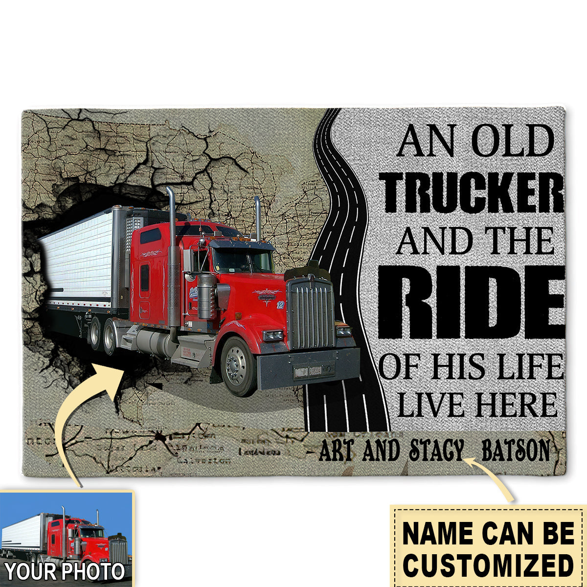 S ( 16X24 INCHES ) Truck An Old Trucker Vintage Truck Crack Custom Photo Personalized - Doormat - Owls Matrix LTD