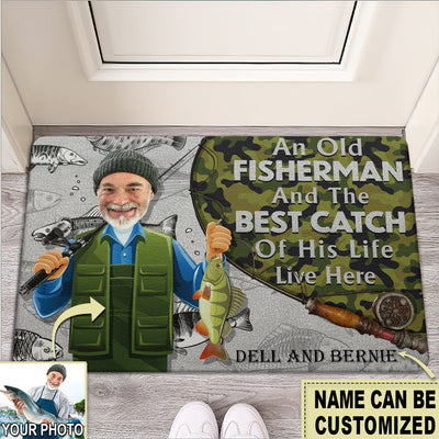 Fishing An Old Fisherman Custom Photo Personalized - Doormat - Owls Matrix LTD