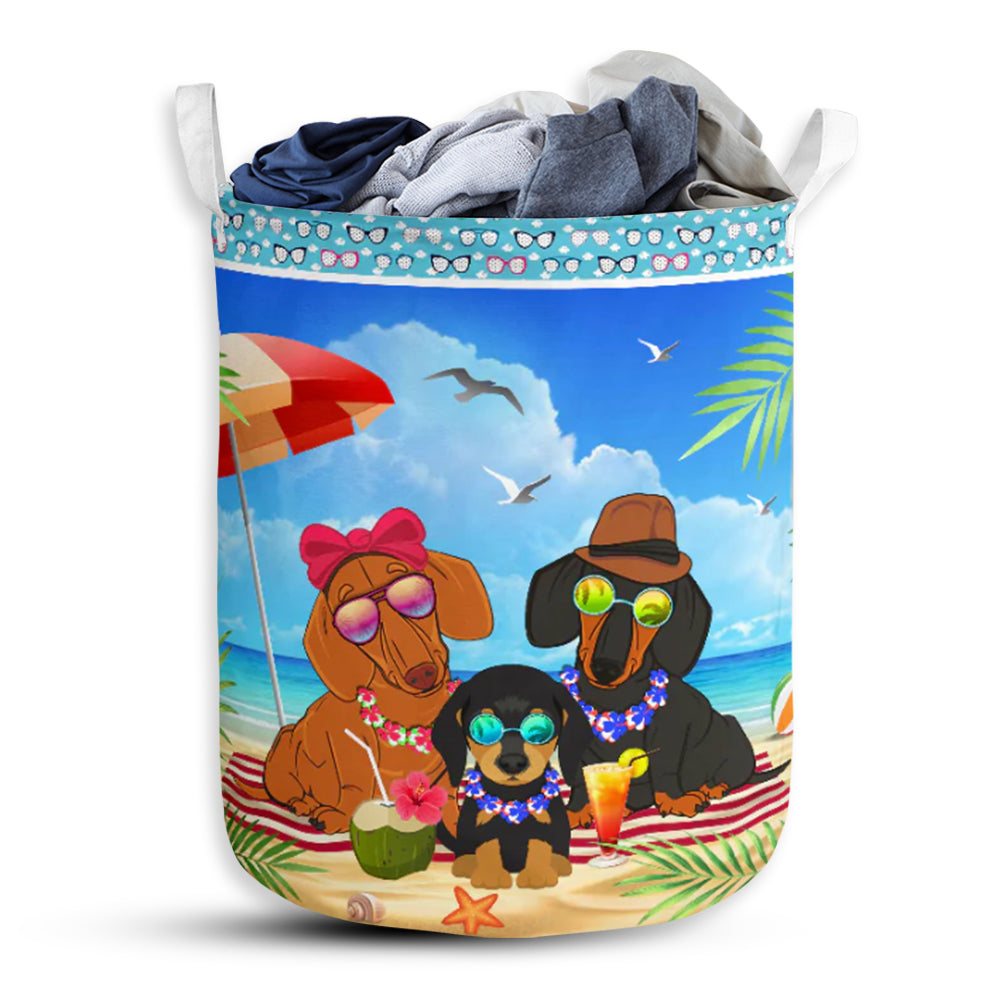 Dachshund Beach Summer - Laundry Basket - Owls Matrix LTD