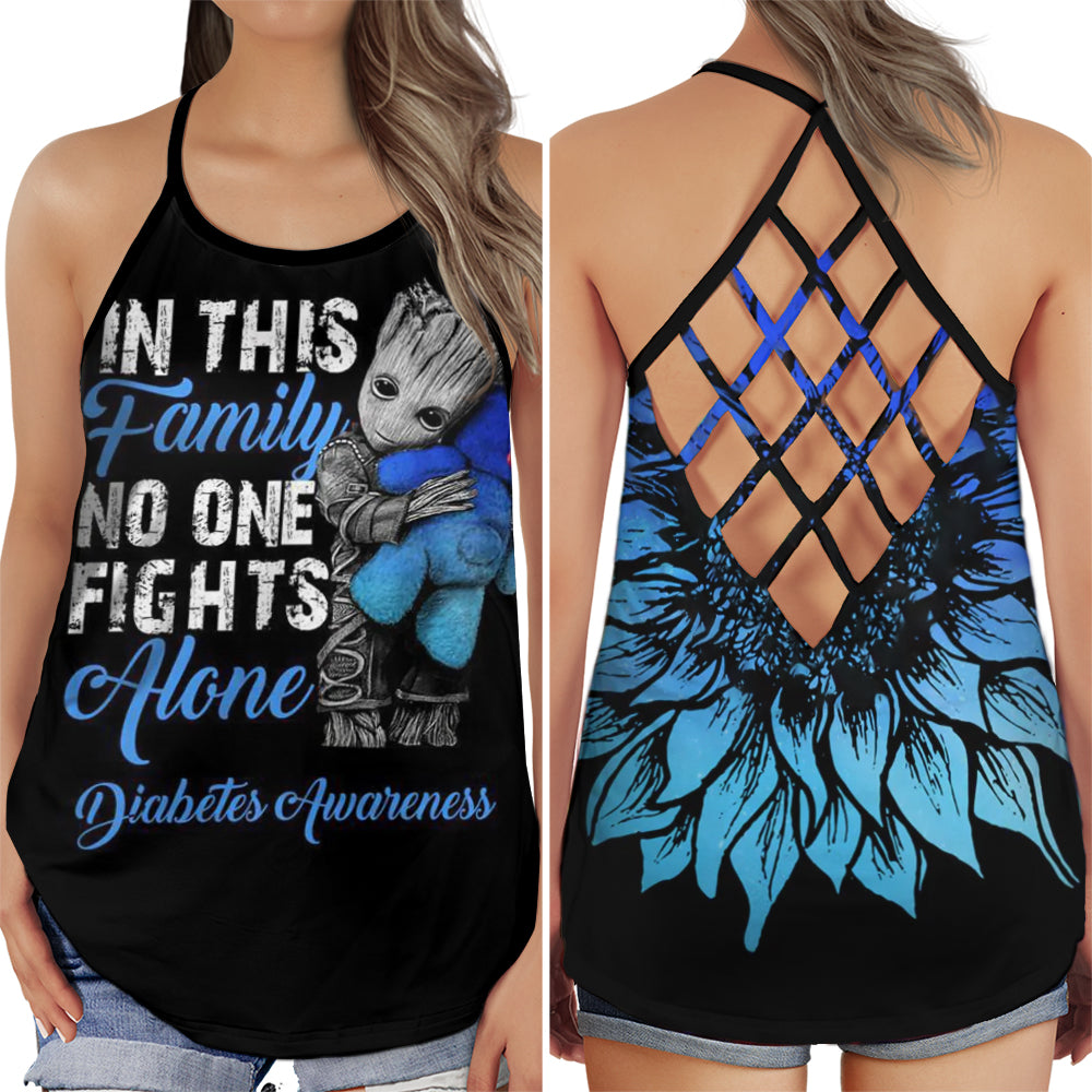 S Diabetes Awareness Criss Cross In This Family No One Fights Alone - Cross Open Back Tank Top - Owls Matrix LTD