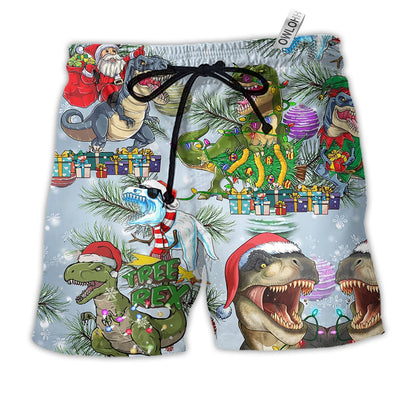 Beach Short / Adults / S Dinosaurs And Merry Xmas Colorful - Beach Short - Owls Matrix LTD