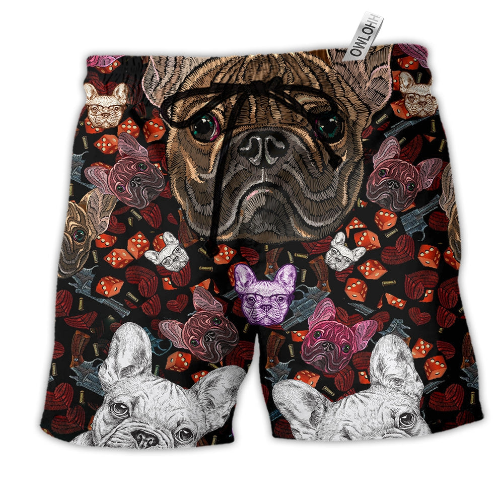 Beach Short / Adults / S Dog Bulldog Embroidery So Cute - Beach Short - Owls Matrix LTD