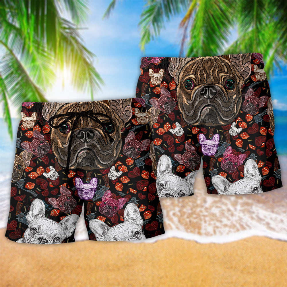 Dog Bulldog Embroidery So Cute - Beach Short - Owls Matrix LTD