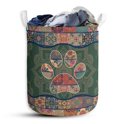 Dog Paw Mandala Green - Laundry Basket - Owls Matrix LTD