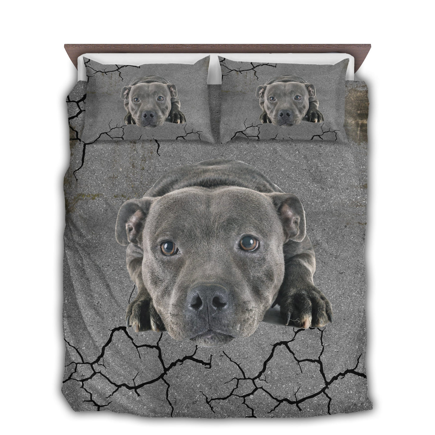 US / Twin (68" x 86") Pit Bull Dog Sleeping Grey Style - Bedding Cover - Owls Matrix LTD