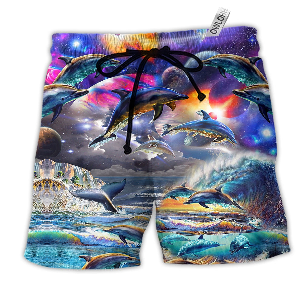 Beach Short / Adults / S Dolphin Into The Galaxy - Beach Short - Owls Matrix LTD