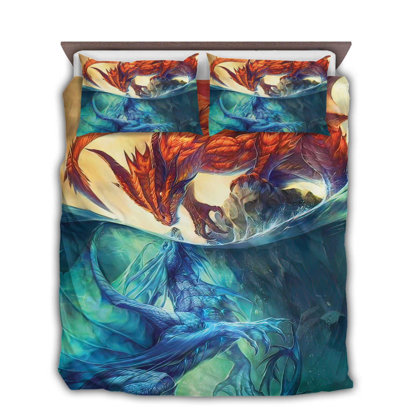 US / Twin (68" x 86") Dragon Fight Water And Fire - Bedding Cover - Owls Matrix LTD