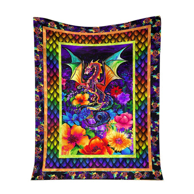 50" x 60" Dragon Colorful Floral So Cool - Flannel Blanket - Owls Matrix LTD