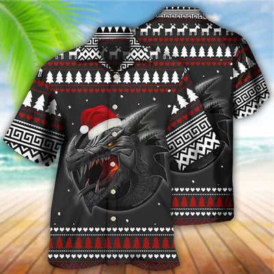 Dragon Merry Christmas Black And Red - Hawaiian Shirt - Owls Matrix LTD