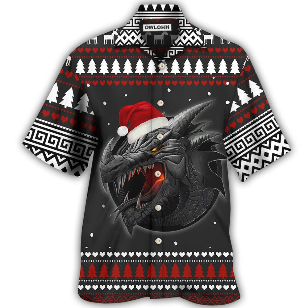 Hawaiian Shirt / Adults / S Dragon Merry Christmas Black And Red - Hawaiian Shirt - Owls Matrix LTD
