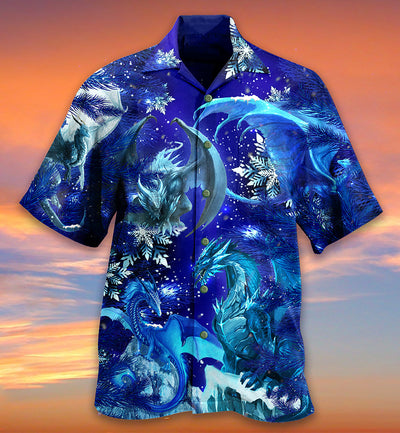 Dragon Merry Xmas Snow Love Blue Color - Hawaiian Shirt - Owls Matrix LTD