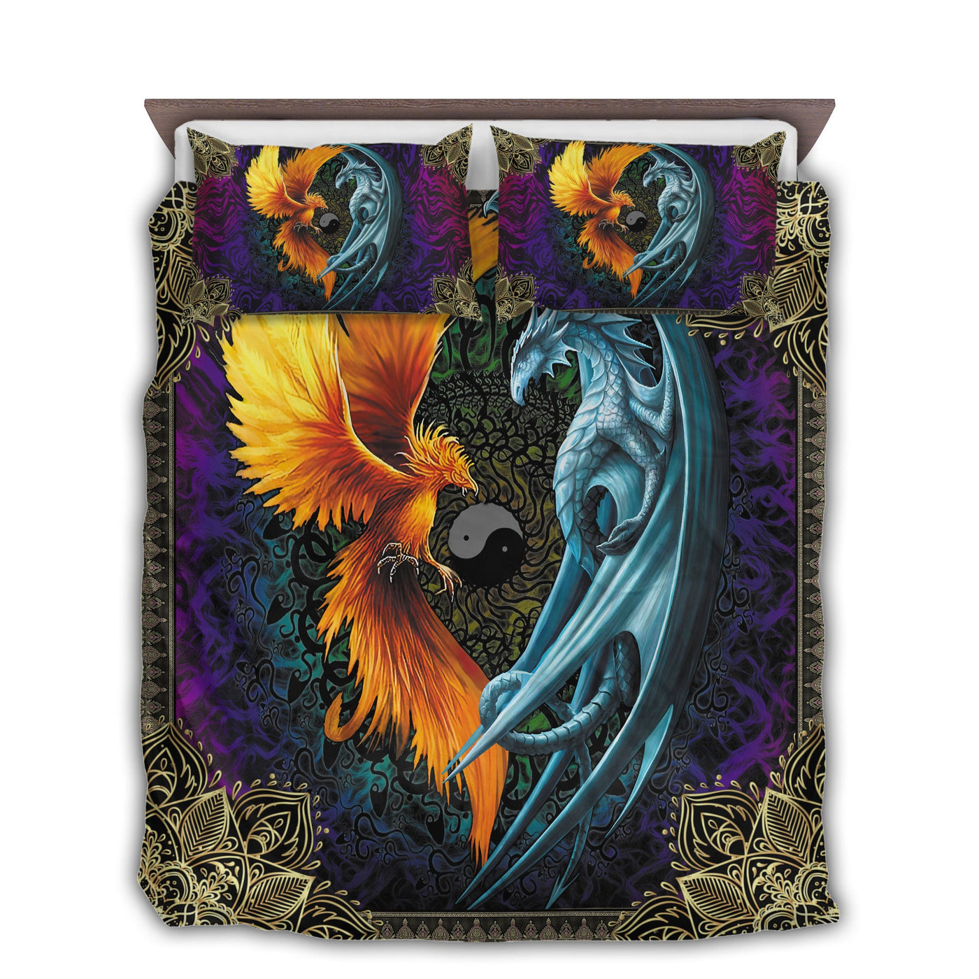 US / Twin (68" x 86") Dragon And Phoenix Purple Background - Bedding Cover - Owls Matrix LTD