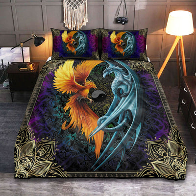Dragon And Phoenix Purple Background - Bedding Cover - Owls Matrix LTD