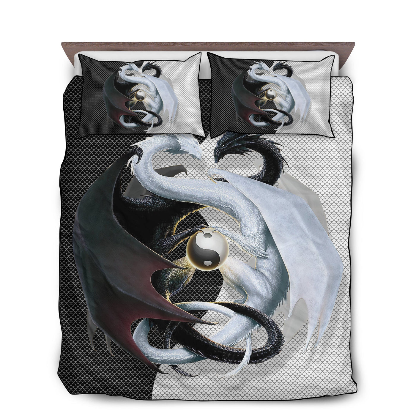 US / Twin (68" x 86") Dragon Couple Black And White Cool - Bedding Cover - Owls Matrix LTD