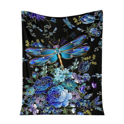 50" x 60" Dragonfly Blue Floral So Lovely - Flannel Blanket - Owls Matrix LTD