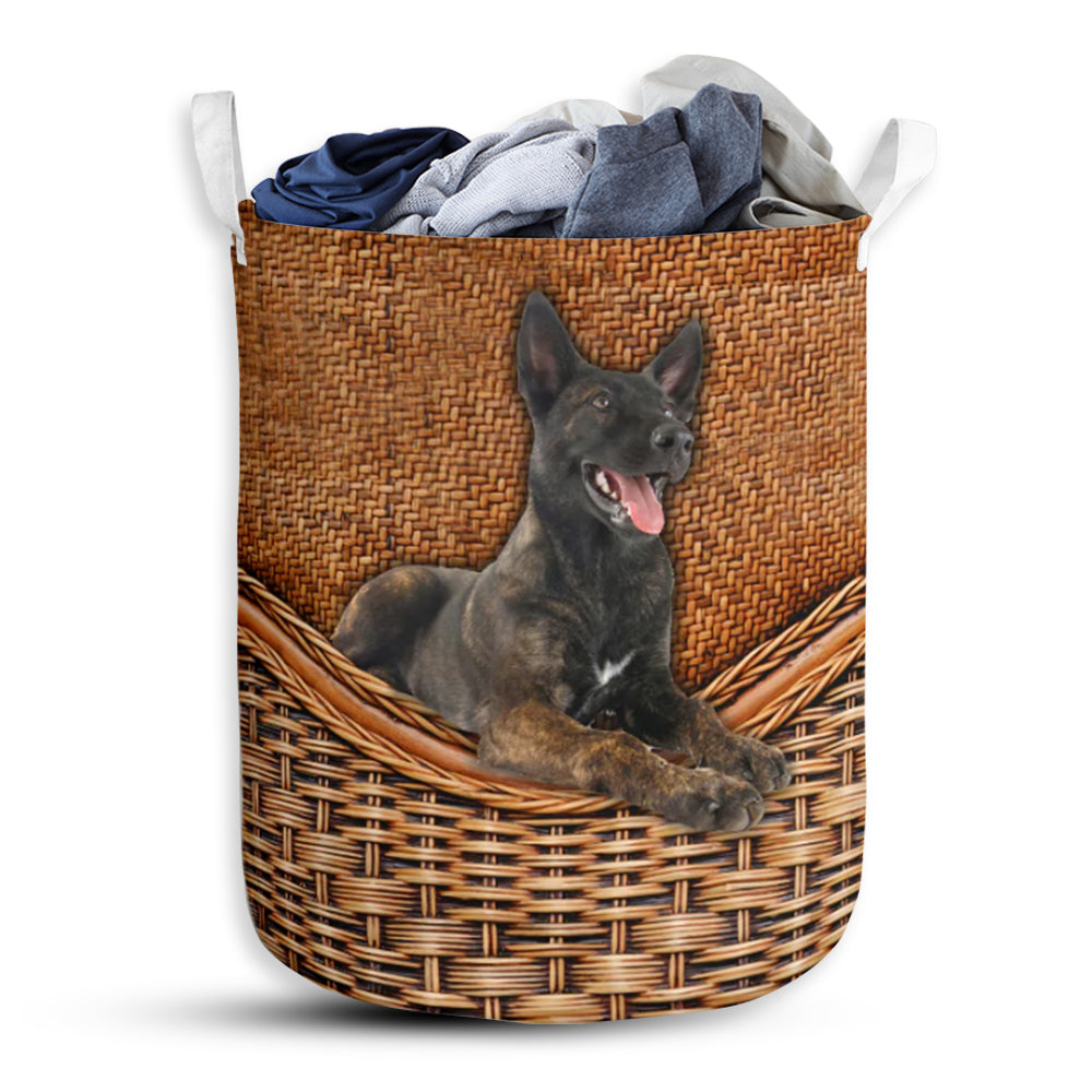 S: 17.72”x13.78” (45x35 cm) Dutch Shepherd Dog Rattan Teaxture - Laundry Basket - Owls Matrix LTD