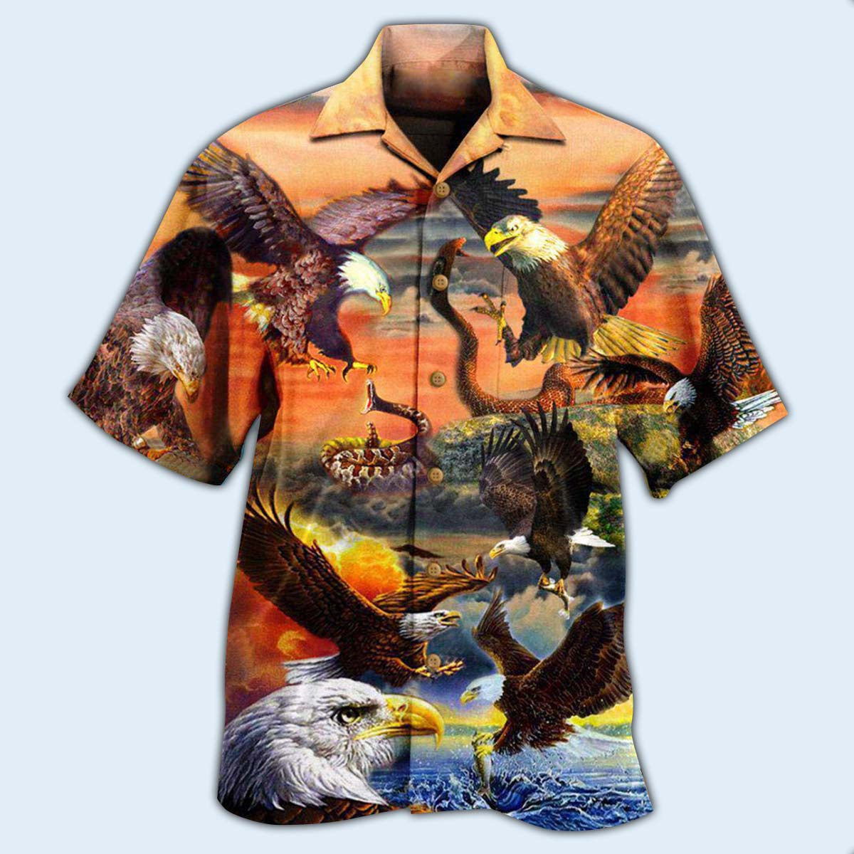 Eagle By Blood A Hunter By Heart A King Of Sunset Sky - Hawaiian Shirt - Owls Matrix LTD