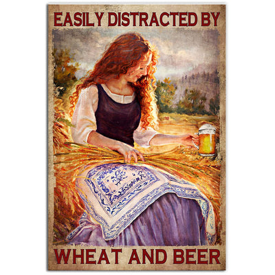 12x18 Inch Beer Easily Distracted By Wheat And Beer - Vertical Poster - Owls Matrix LTD