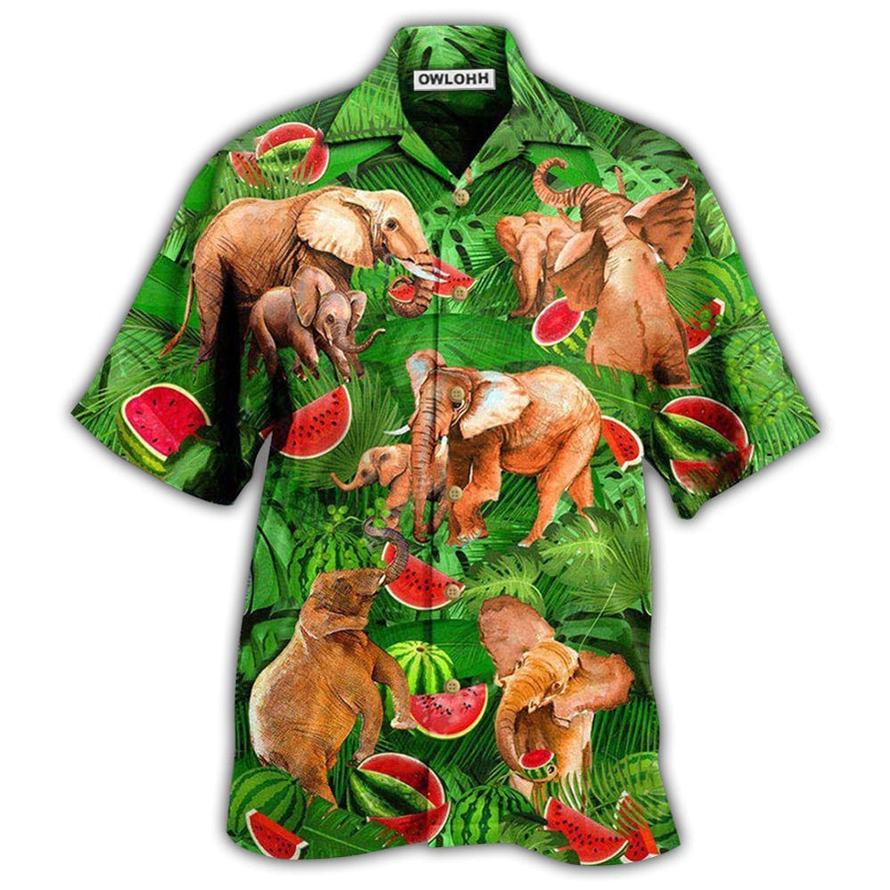 Hawaiian Shirt / Adults / S Elephant Funky Watermelon With Elephants Green Leaves - Hawaiian Shirt - Owls Matrix LTD