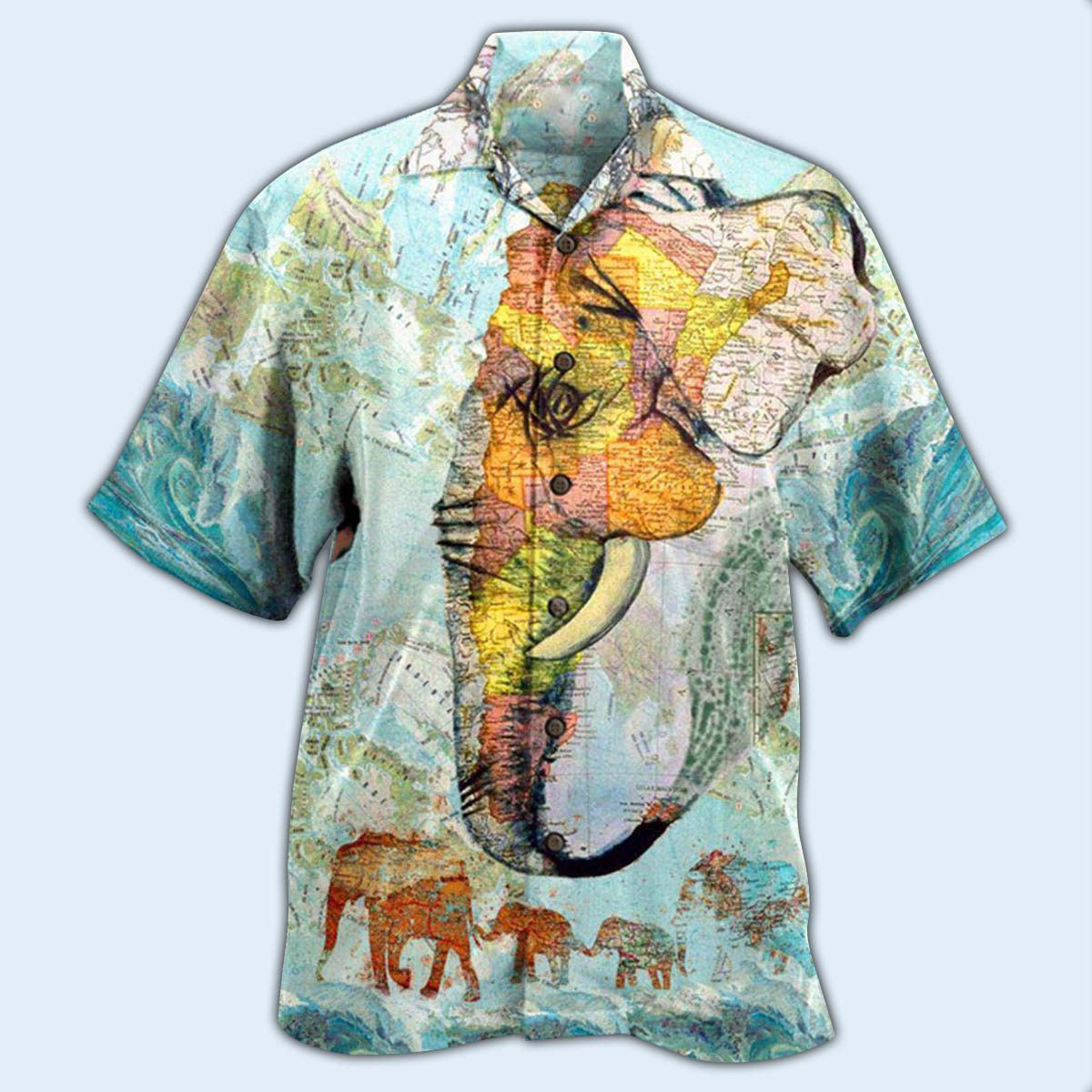 Elephant Map - Hawaiian Shirt - Owls Matrix LTD