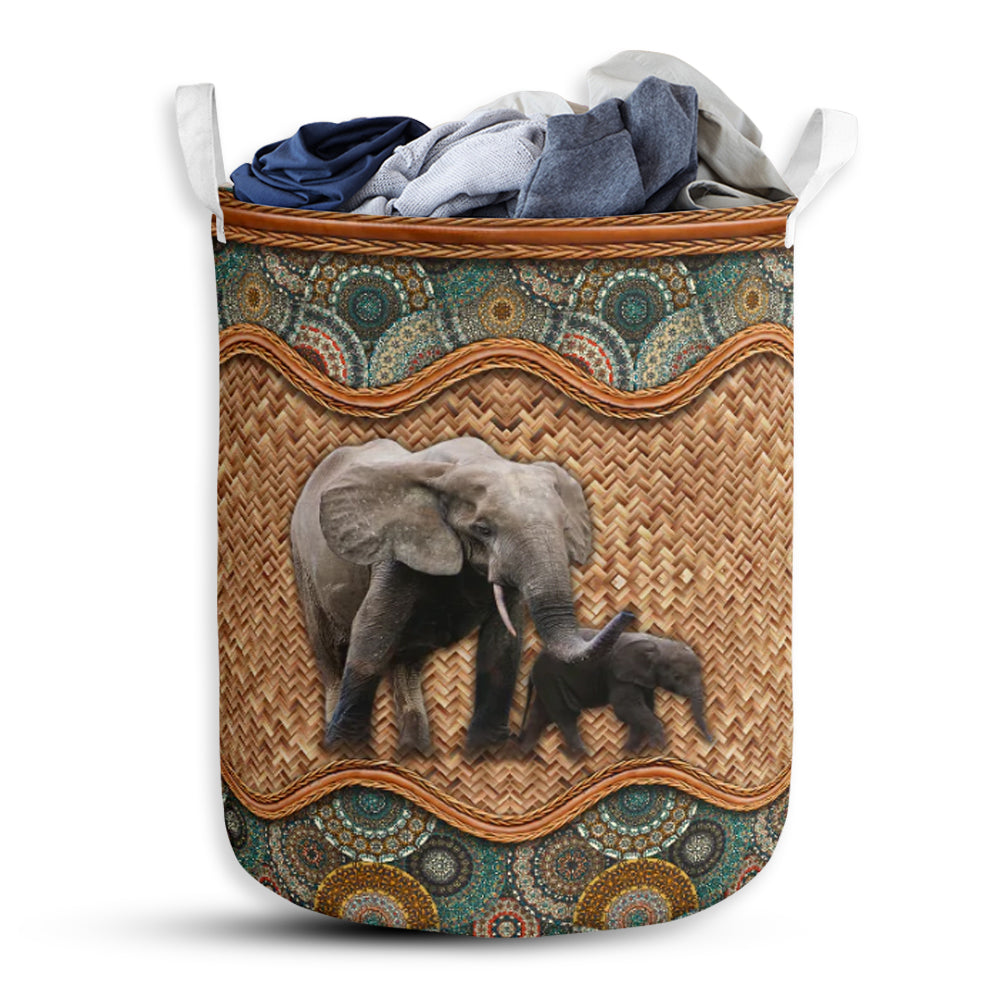 S: 17.72”x13.78” (45x35 cm) Elephant Rattan Mandala - Laundry Basket - Owls Matrix LTD