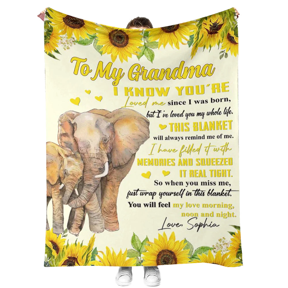 50" x 60" Elephant Sunflower I've Loved You My Whole Life Personalized - Flannel Blanket - Owls Matrix LTD