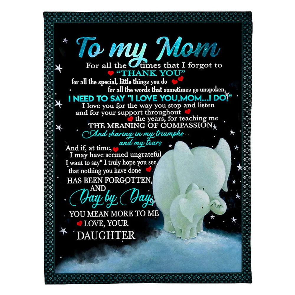 50" x 60" Elephant To My Mom You Are The World To Me - Flannel Blanket - Owls Matrix LTD
