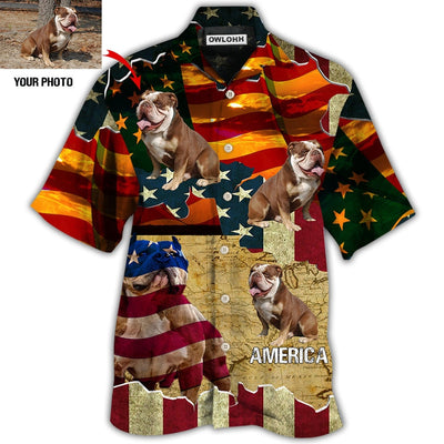 Hawaiian Shirt / Adults / S English Bulldog America Sunset Custom Photo - Hawaiian Shirt - Owls Matrix LTD