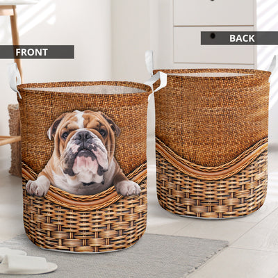 English Bulldog Dog Rattan Teaxture - Laundry Basket - Owls Matrix LTD