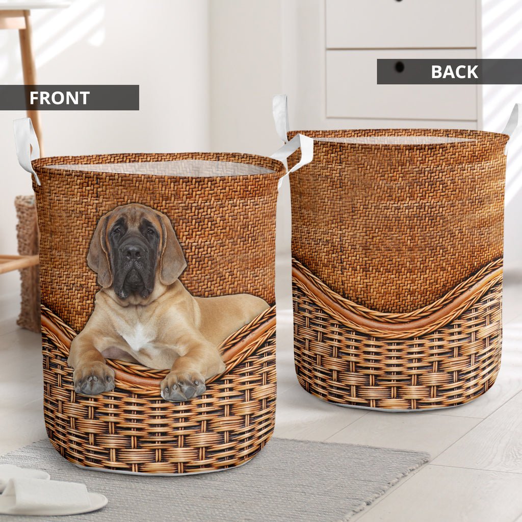 English Mastiff Dog Rattan Teaxture - Laundry Basket - Owls Matrix LTD