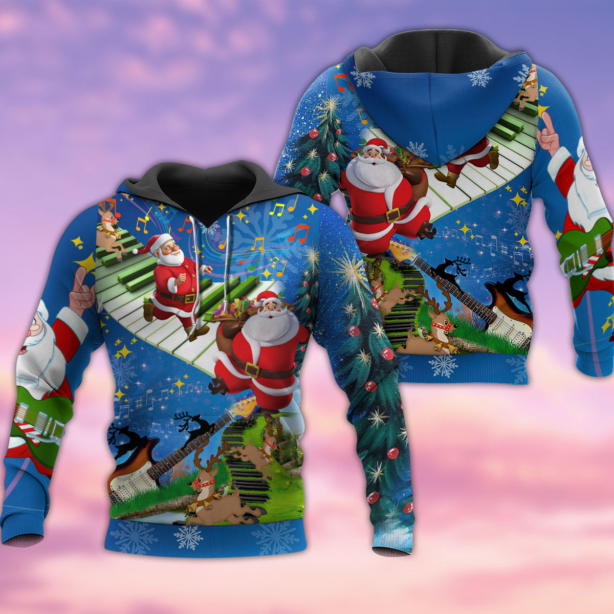 Christmas Jumping On Musical With Blue Style - Hoodie - Owls Matrix LTD
