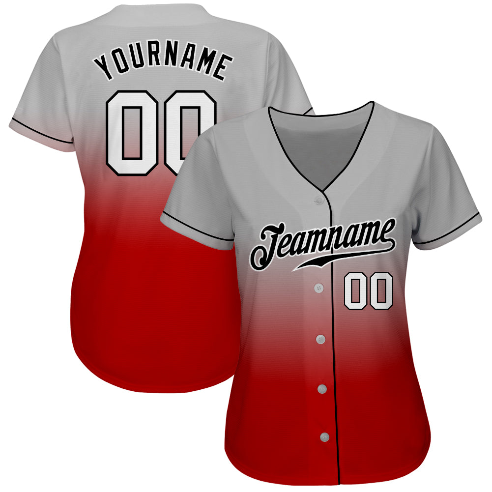 Custom Gray White-Red Authentic Fade Fashion Baseball Jersey - Owls Matrix LTD