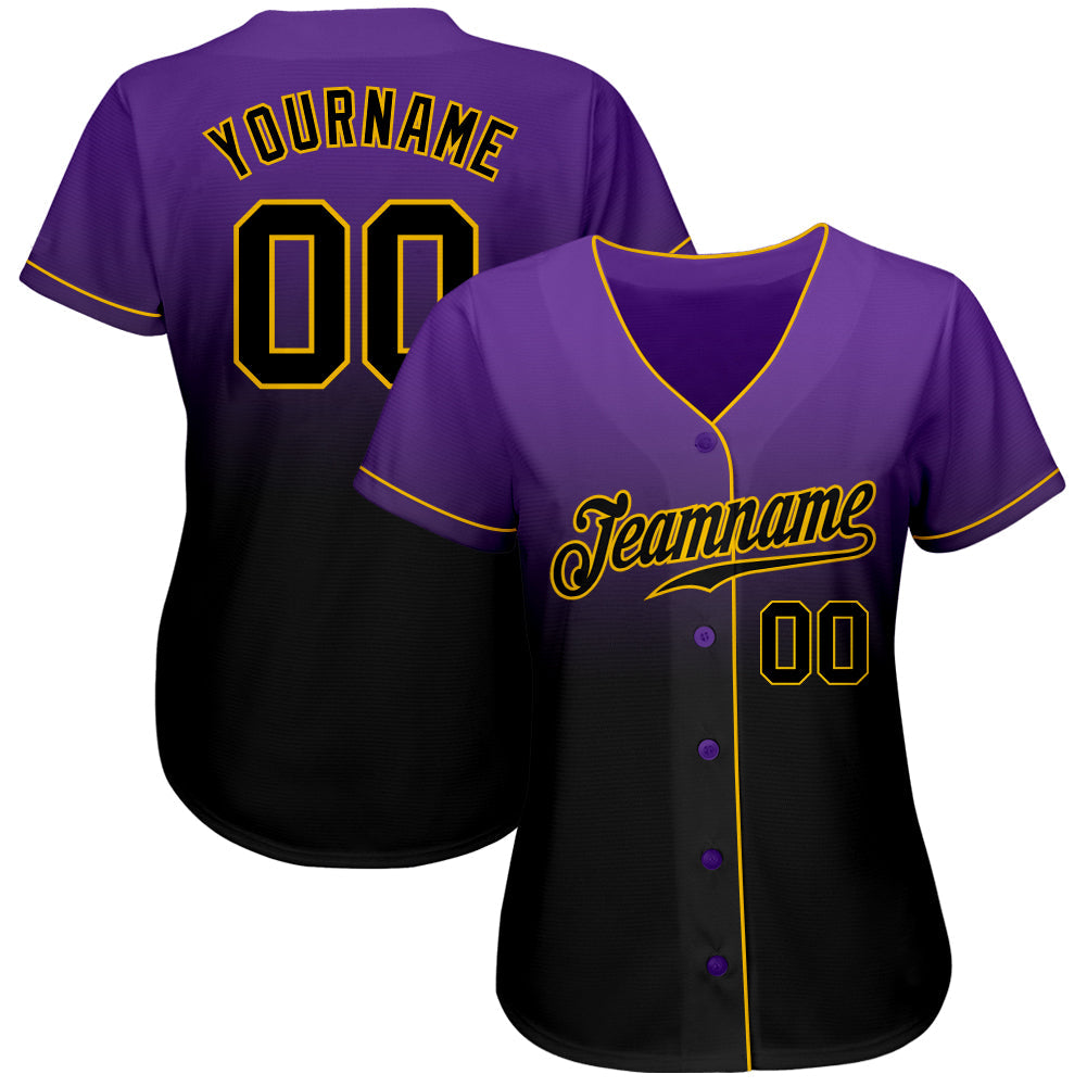 Custom Purple Black-Gold Authentic Fade Fashion Baseball Jersey - Owls Matrix LTD