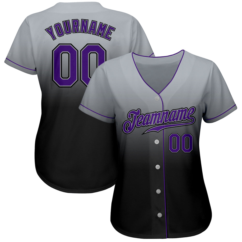 Custom Gray Purple-Black Authentic Fade Fashion Baseball Jersey - Owls Matrix LTD