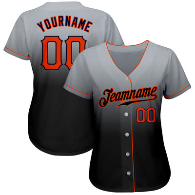 Custom Gray Orange-Navy Authentic Fade Fashion Baseball Jersey - Owls Matrix LTD