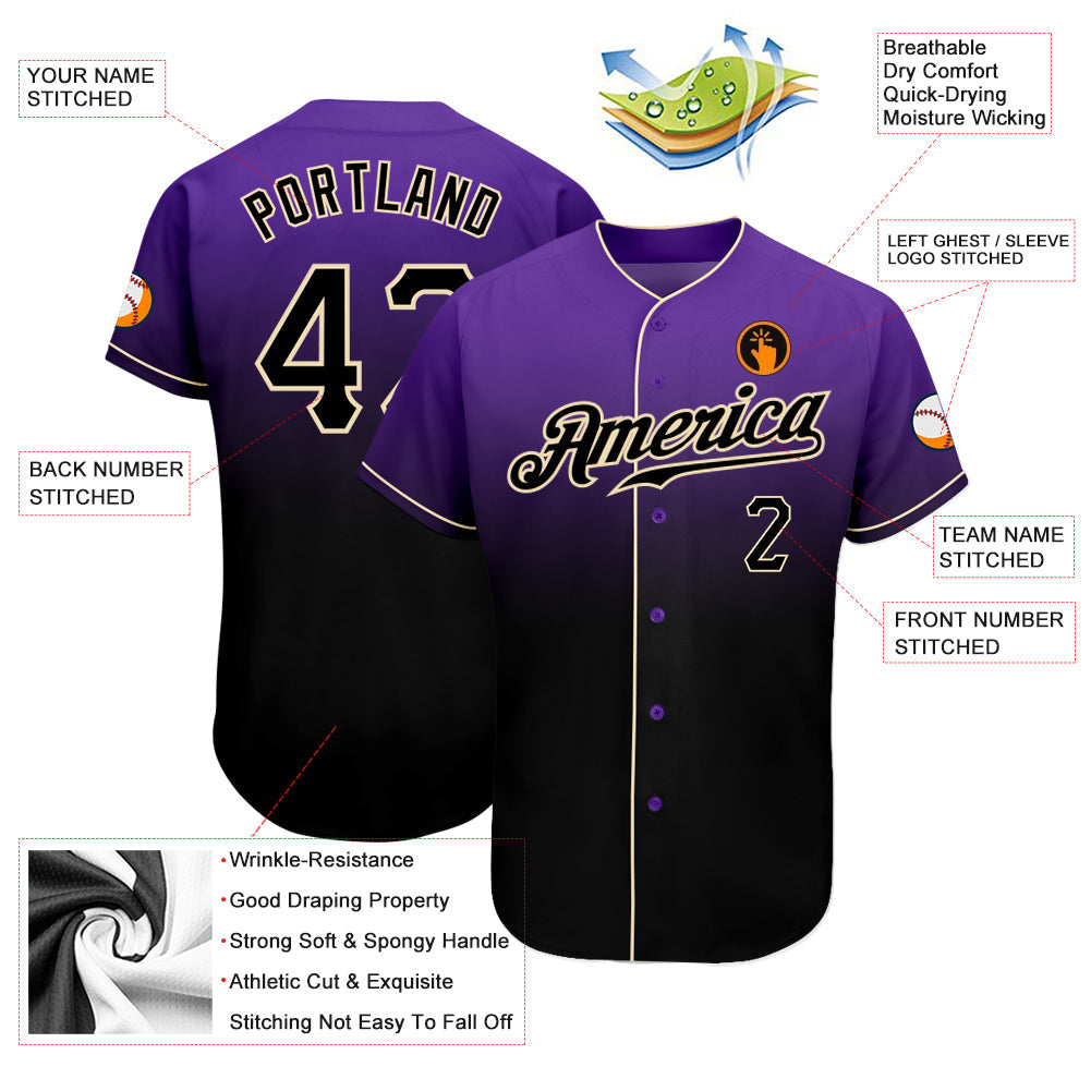 Custom Purple Black-Cream Authentic Fade Fashion Baseball Jersey - Owls Matrix LTD