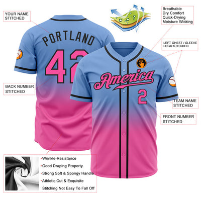 Custom Light Blue Pink-Black Authentic Fade Fashion Baseball Jersey - Owls Matrix LTD
